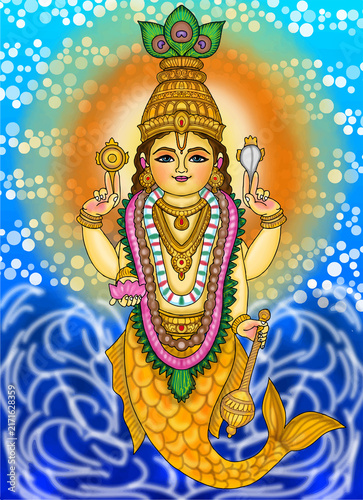 Konstfotografi hand drawn digital art of lord vishnu's matsya incarnation