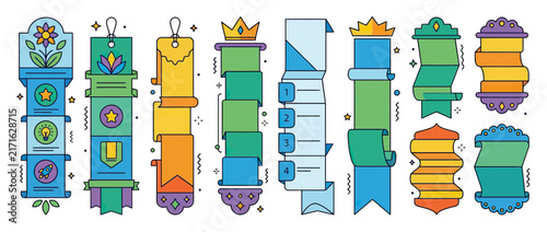 Bild auf Leinwand Collection of Decorative Banners and Ribbons with Icons