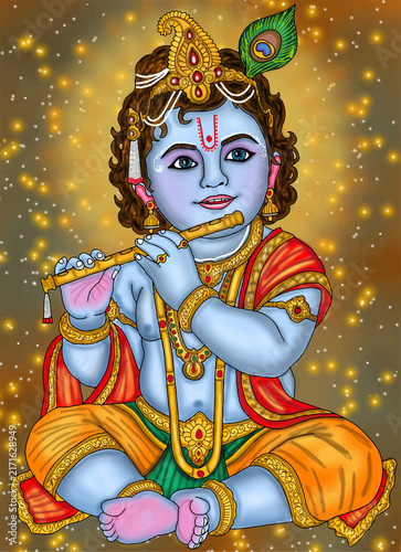 Fotografie hand drawn digital art of lord krishna