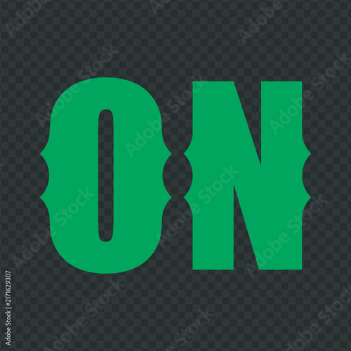 Green retro wordmark text vector illustration of ON lettering with vintage decorative borders on transparent grid.