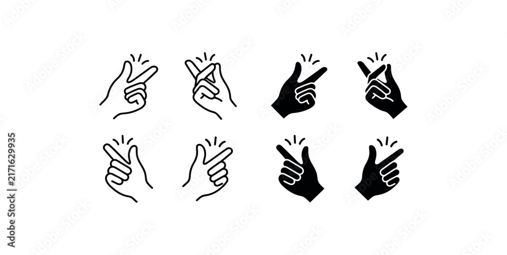 Fototapeta premium Finger snapping hand gesture icons collection featuring multiple angles for casual clicking and easy rhythmic movement.