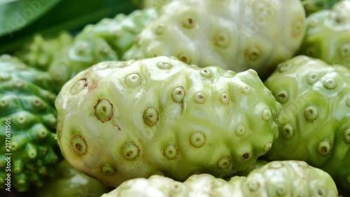 	
Fresh Noni Fruit in a Woven Basket