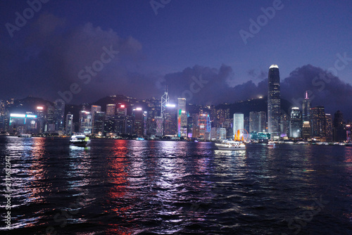 Hong Kong Skyline at Night Across Victoria Harbour