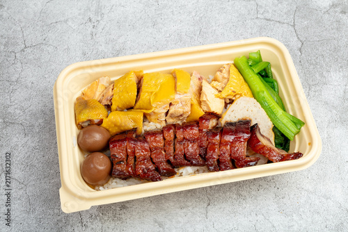 Hong Kong Style Char Siu and Poached Chicken Combo Rice Box