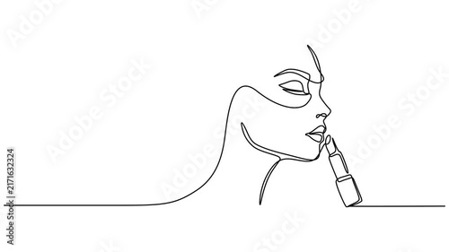 Beauty Cosmetics Woman Self Drawing Animation Lipstick Concept, Woman face lipstick animation elegance motion continuous line drawing, continuous line drawing motion graphics. minimalist style pro on.