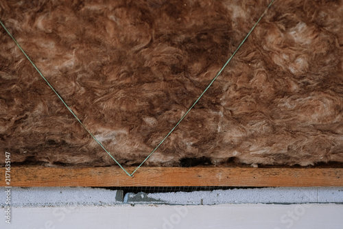 Bild auf Leinwand Building insulation with mold growth on wooden beams