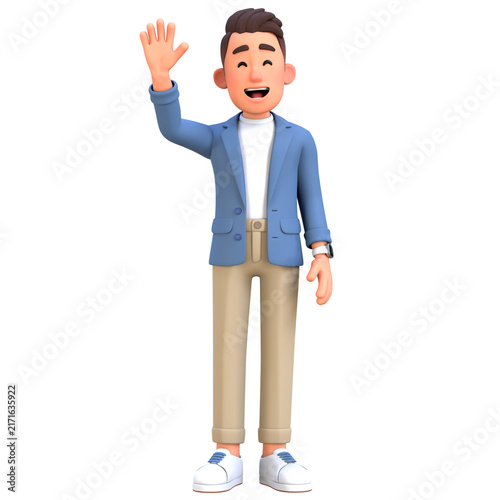 3D Modern Businessman Character Waving Hello