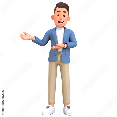 3D Modern Businessman Character Presenting to Right Side