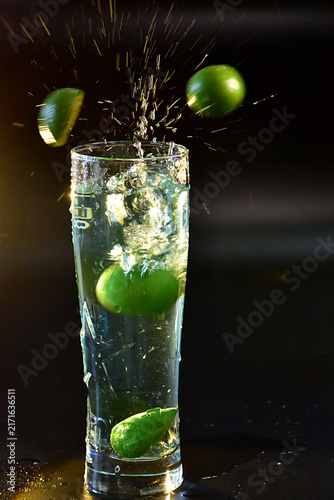 Lime Splash in Sparkling Water Glass