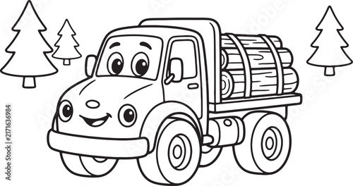 Smiling cartoon delivery van with packages on road signs