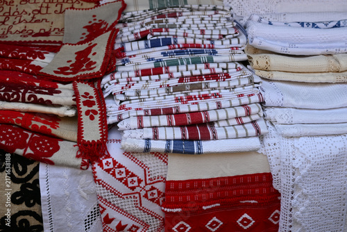 Fotografía Traditional folk art textiles with embroidery and lace