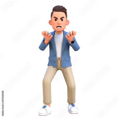 Fotografie 3D Modern Businessman Character Angry and Frustrated