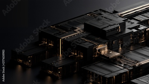 Enterprise Cloud Infrastructure With Modular Computing Architecture And Secure Data Center Systems, Dark Technology Background For Cloud Services, Digital Transformation And Business IT Solutions