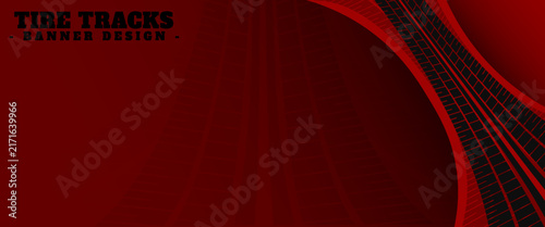 Dark red abstract banner design with tire tracks and curve lines