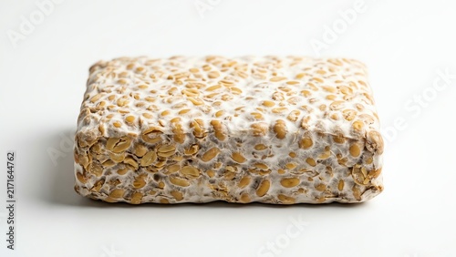 Raw organic tempeh block on white background