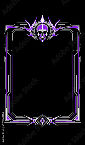 Purple skull gothic tribal cyber sigilism frame on black background