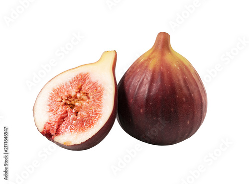 Figs and cut figs on a white background.