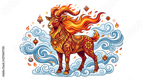 Majestic Fiery Ram Zodiac Sign Illustration.