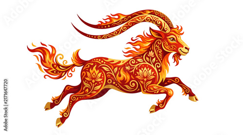Vibrant ornate Capricorn zodiac sign illustration.