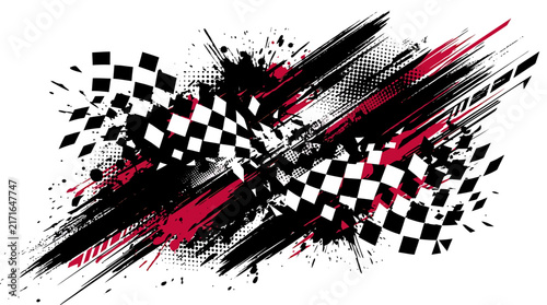 Dynamic checkered flag grunge splash design for racing and speed concepts.