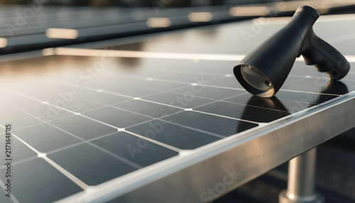 Close-up of solar panel with sunlight reflecting for renewable energy