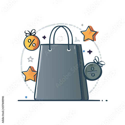 Shopping bag displays a percentage sign and star.