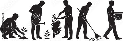 Gardening and Plant Care Activities Silhouette Collection with Planting Watering and Landscaping
