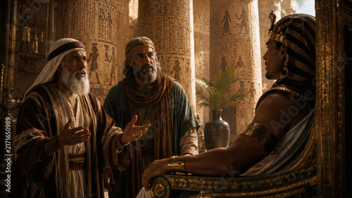 Moses And Aaron Confront Pharaoh And Deliver A Divine Message In The Old Testament Story Of The Exodus