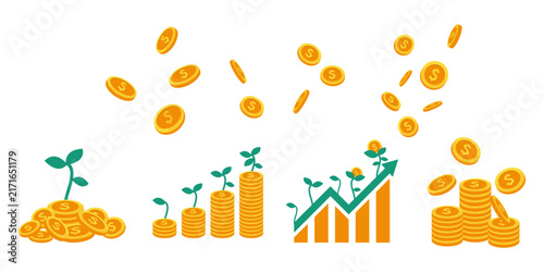 Set of Coin Investment Illustration for Financial Growth, Wealth Management, Savings, Profit, Business Finance, and Investment Concept Design. Vector Set.