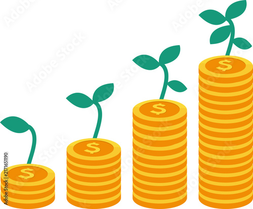 Coin Investment Illustration for Financial Growth, Wealth Management, Savings, Profit, Business Finance, and Investment Concept Design. Vector Isolated.