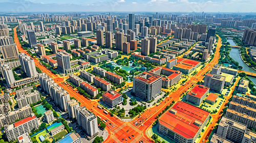 Aerial view of urban heat distribution in a modern cityscape