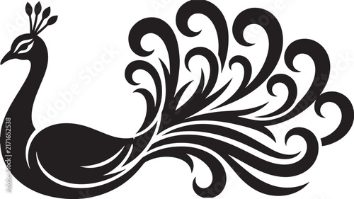 Decorative black peacock silhouette with ornate tail feathers