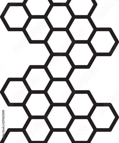 Black honeycomb pattern grid structure graphic on white background with hexagons
