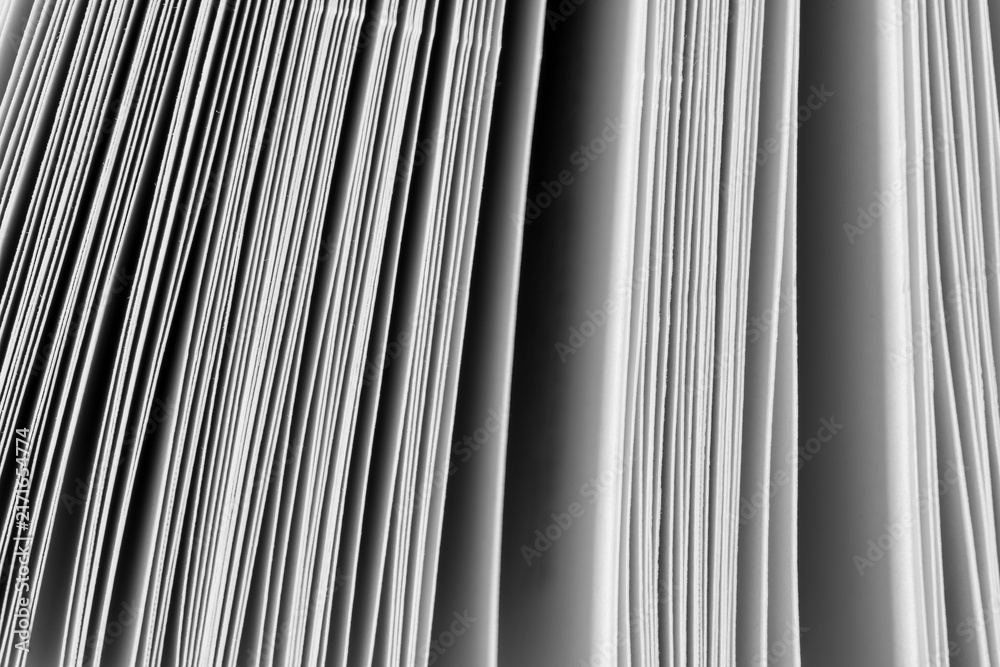 Fototapeta premium Abstract Stack of Paper Sheets and Pages Texture,Macro,Close-up abstract perspective view of stacked paper sheets and book pages showing rich lines, textures, and neutral tones, ideal for educational,