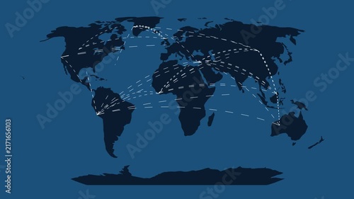 Global Flight Network with Airplane Routes and Digital Connectivity Lines Across Earth Animation