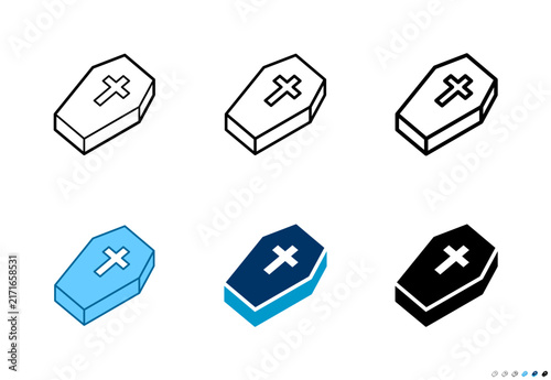 Coffin icons in outline and solid styles, Editable stroke.