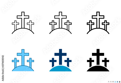 Graveyard icons in outline and solid styles, Editable stroke.