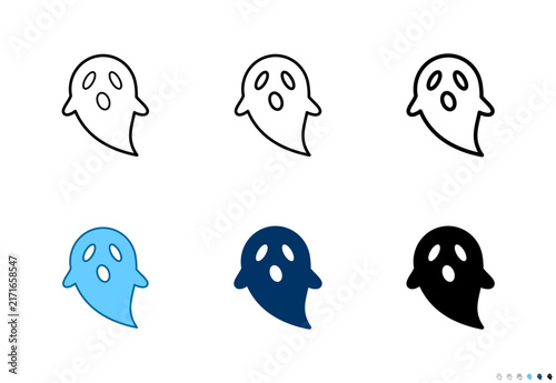Ghost icons in outline and solid styles, Editable stroke.