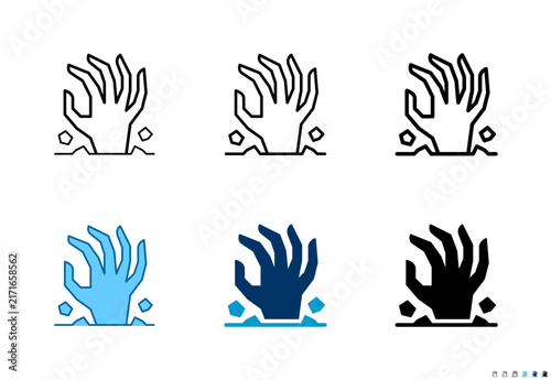 Zombie hand icons in outline and solid styles, Editable stroke.