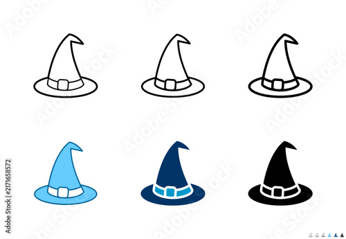 Witch hat icons in outline and solid styles, Editable stroke.