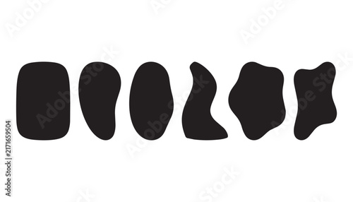 Set of black organic blob shapes and irregular liquid forms for creative graphic design and modern abstract art elements