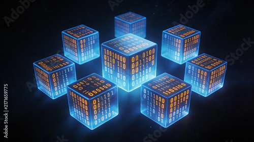 Fototapeta Glowing cubes with binary code