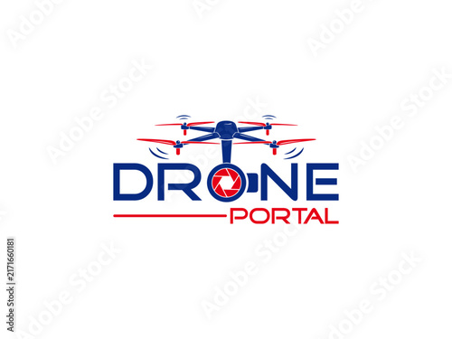 Drone and red portal graphic a vector logo on a white background