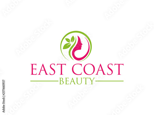 Floral ornament with female profile vector illustration in pink and green