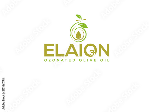 Olive branch and droplet emblem with brand name on white background