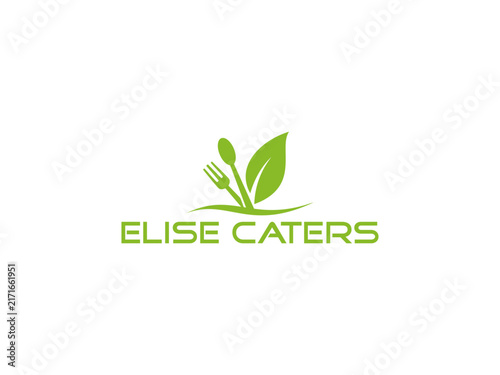 Green cutlery and leaf emblem represents elise caters logo design