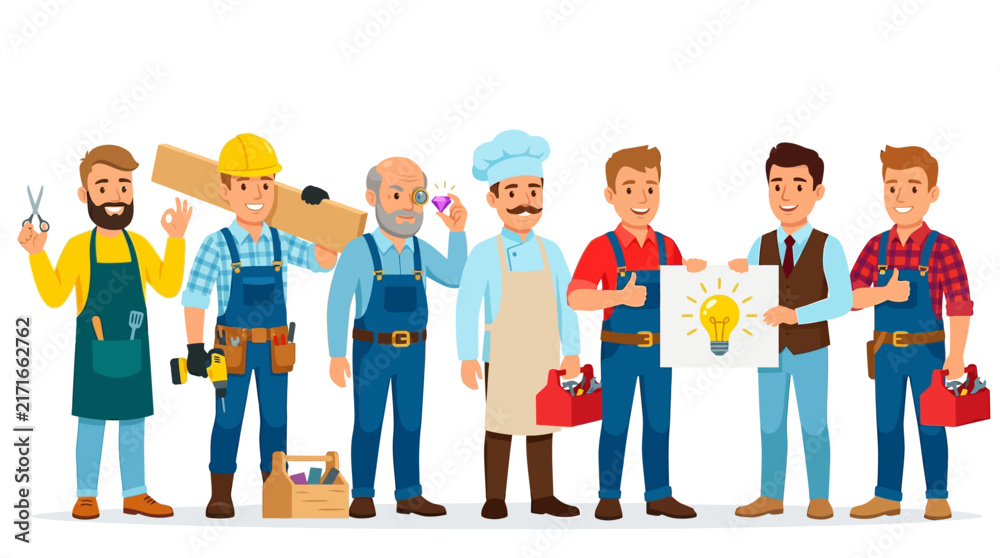 Obraz premium Diverse group of people with various professions standing together showing occupations
