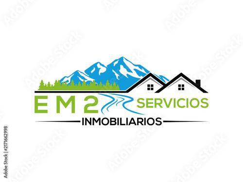 Mountain range and house roof vector illustration with company branding