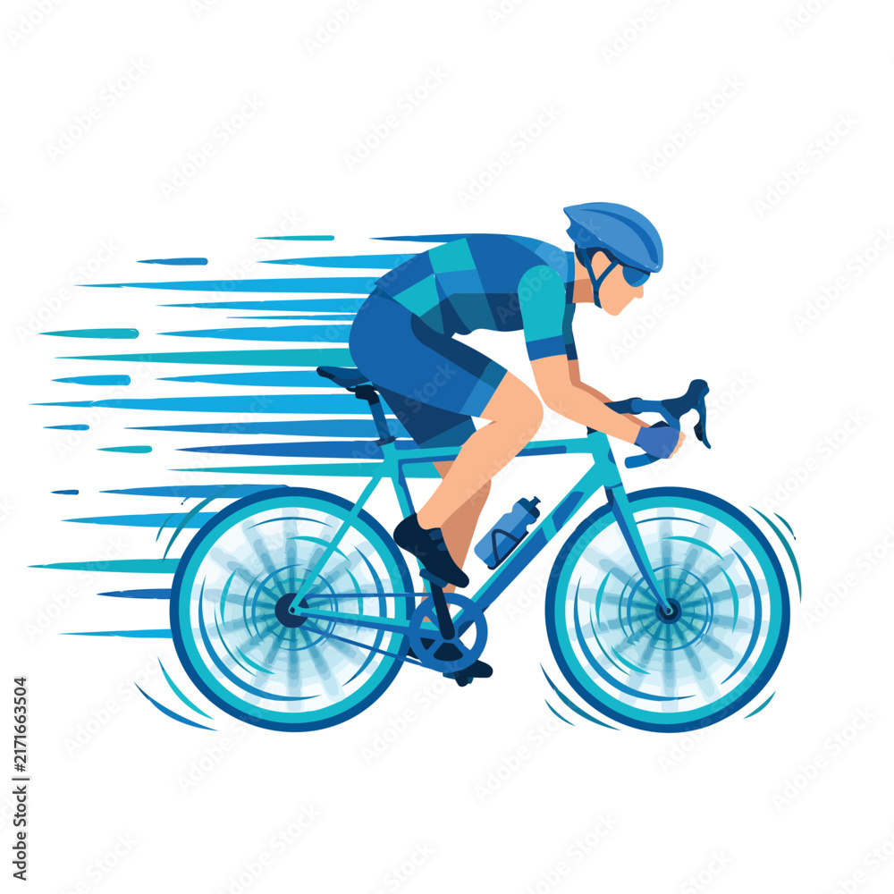 Fototapeta premium Cyclist Riding Fast Bicycle on White Background