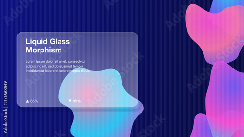 Glassmorphism ui design template with liquid gradient shapes, frosted glass card, banner background for web, presentation, and app interface